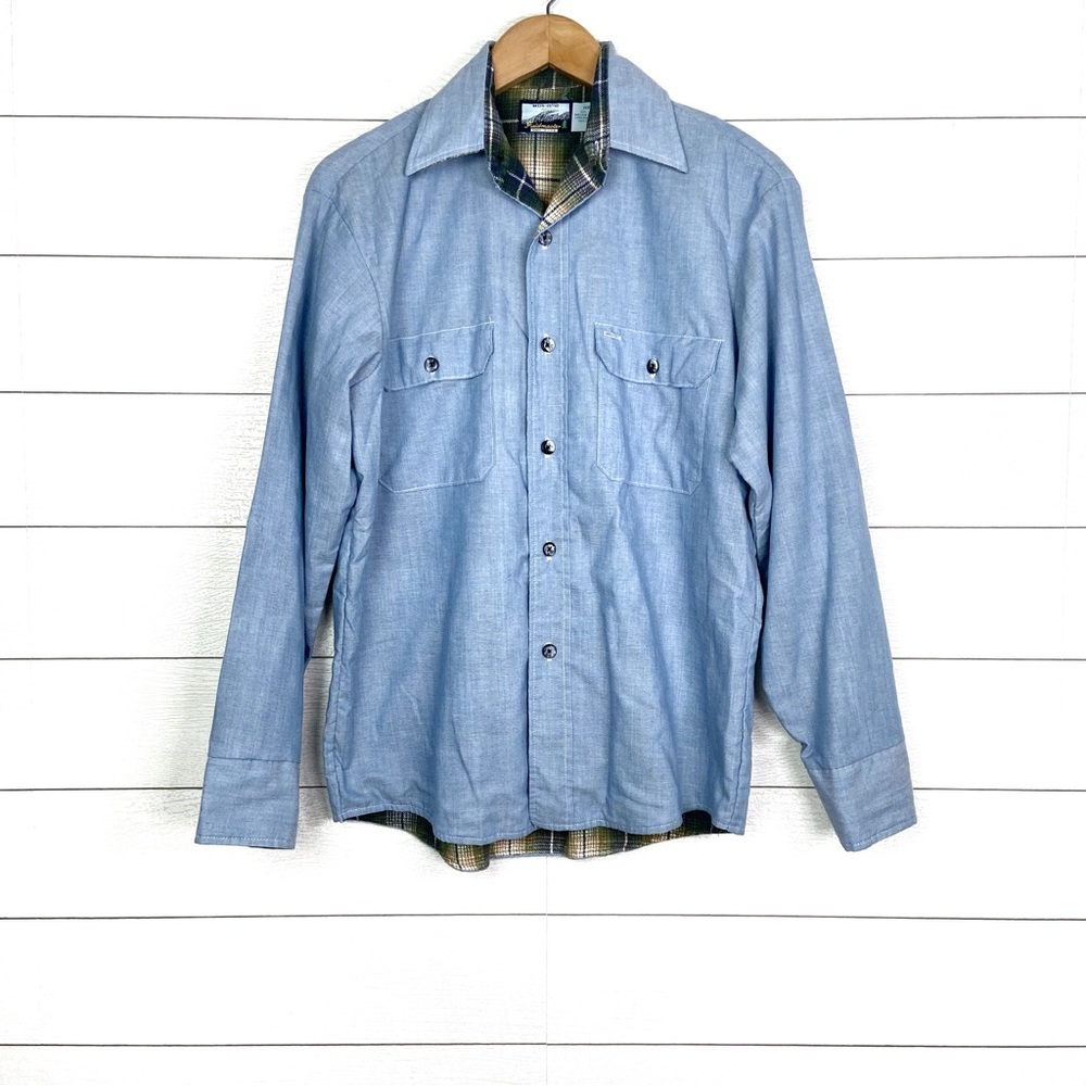 Vintage Fieldmaster Flannel Lined Blue Chambray Button Up Shirt Medium